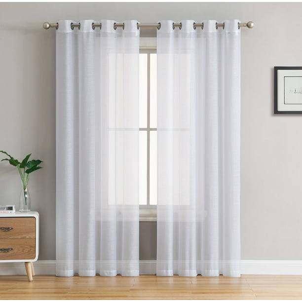 52x84 2 Panels Patio MYSTIC-HOME Sheer Curtains 84 Inches Long Rod Pocket Sheer Drapes for Living Room Villa Semi Crinkle Voile Window Treatments for Yard Parlor Beige Bedroom 